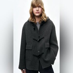 NWT Zara Gray Hooded Toggle Coat